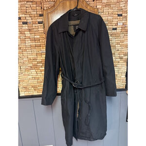 Jos. Joseph A Bank Black Trench Top Coat w Belt removable Wool Liner Size 42L/L